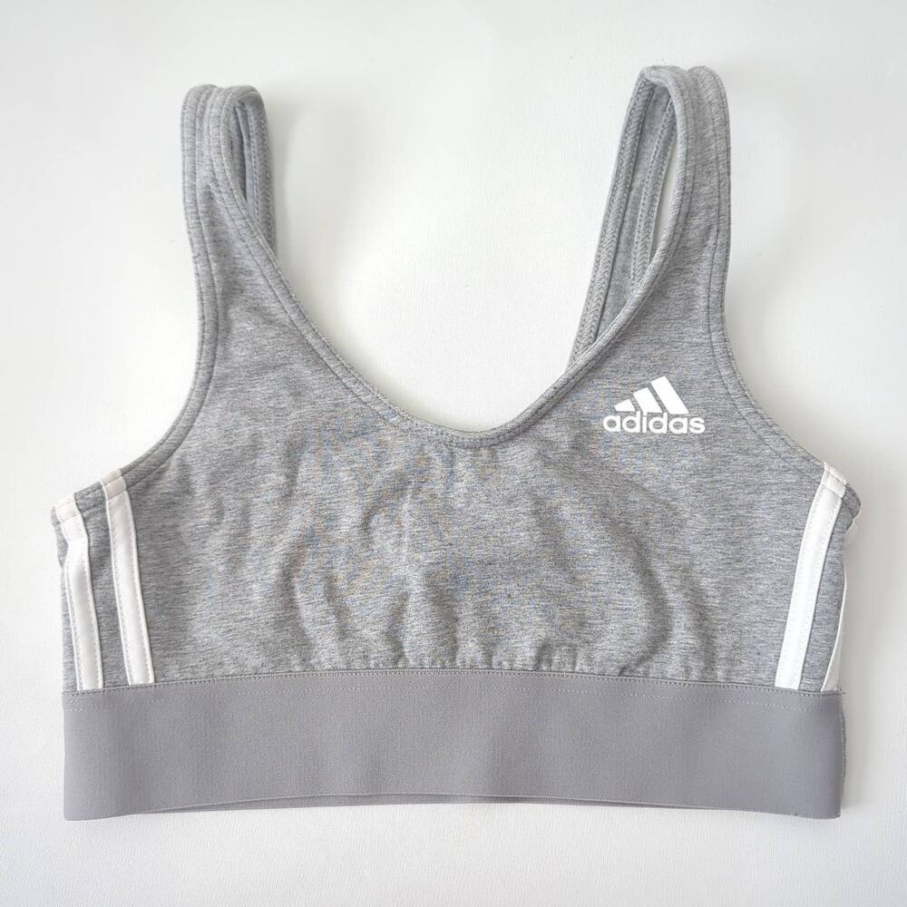 adidas Women's Sports Bra Gray Striped‎ Small Athletic Stripes Training Sporty S